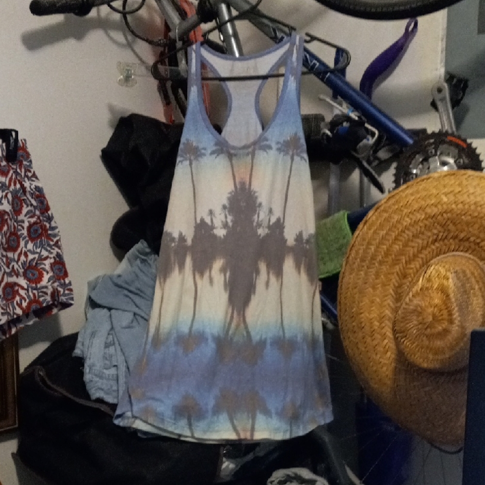 Blue Palm Tree Print Women's Tank Night Gown